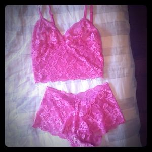 Victoria Secrets pink lace nighty set S M